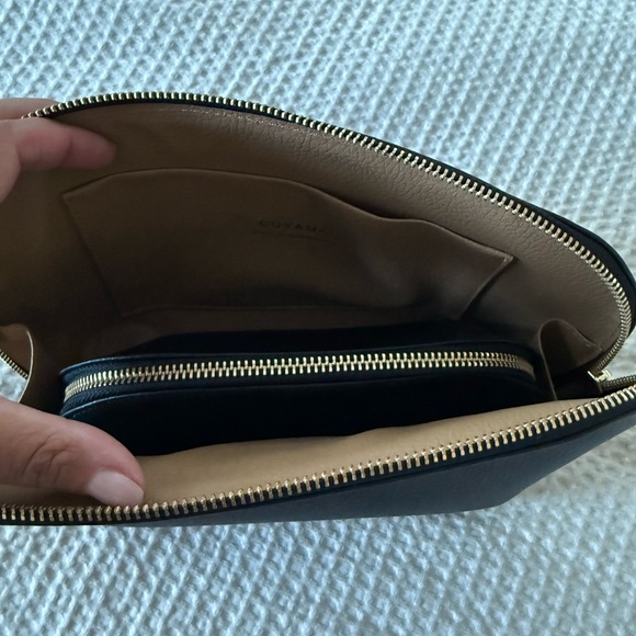 Black Leather Cosmetic Bags with Gold Zippers - Picture 3 of 4